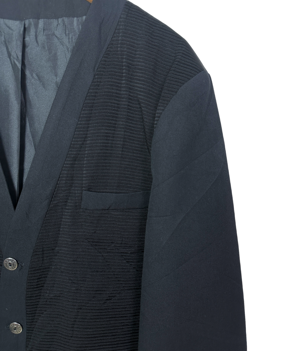 Vintage Babouche Black Ribbed Wool Blend Blazer 52