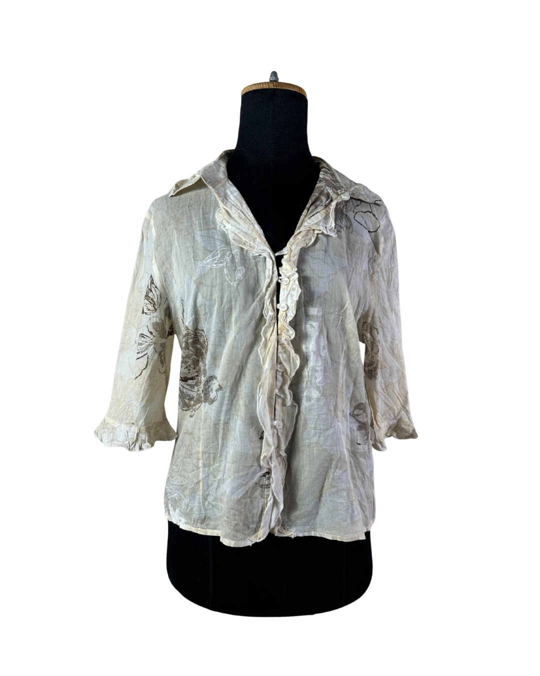 Senso Crinkled Ruffle Front Floral Blouse