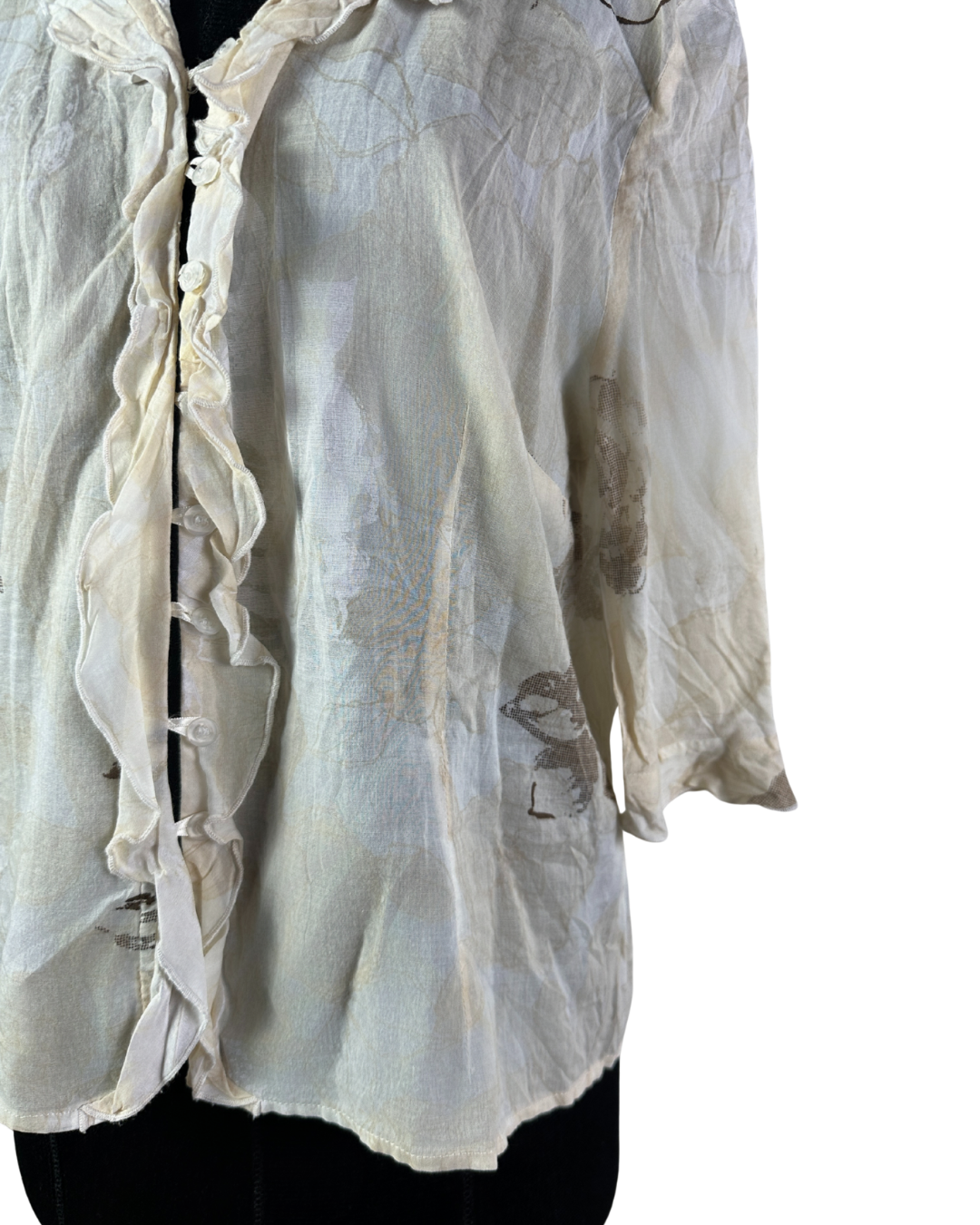 Senso Crinkled Ruffle Front Floral Blouse