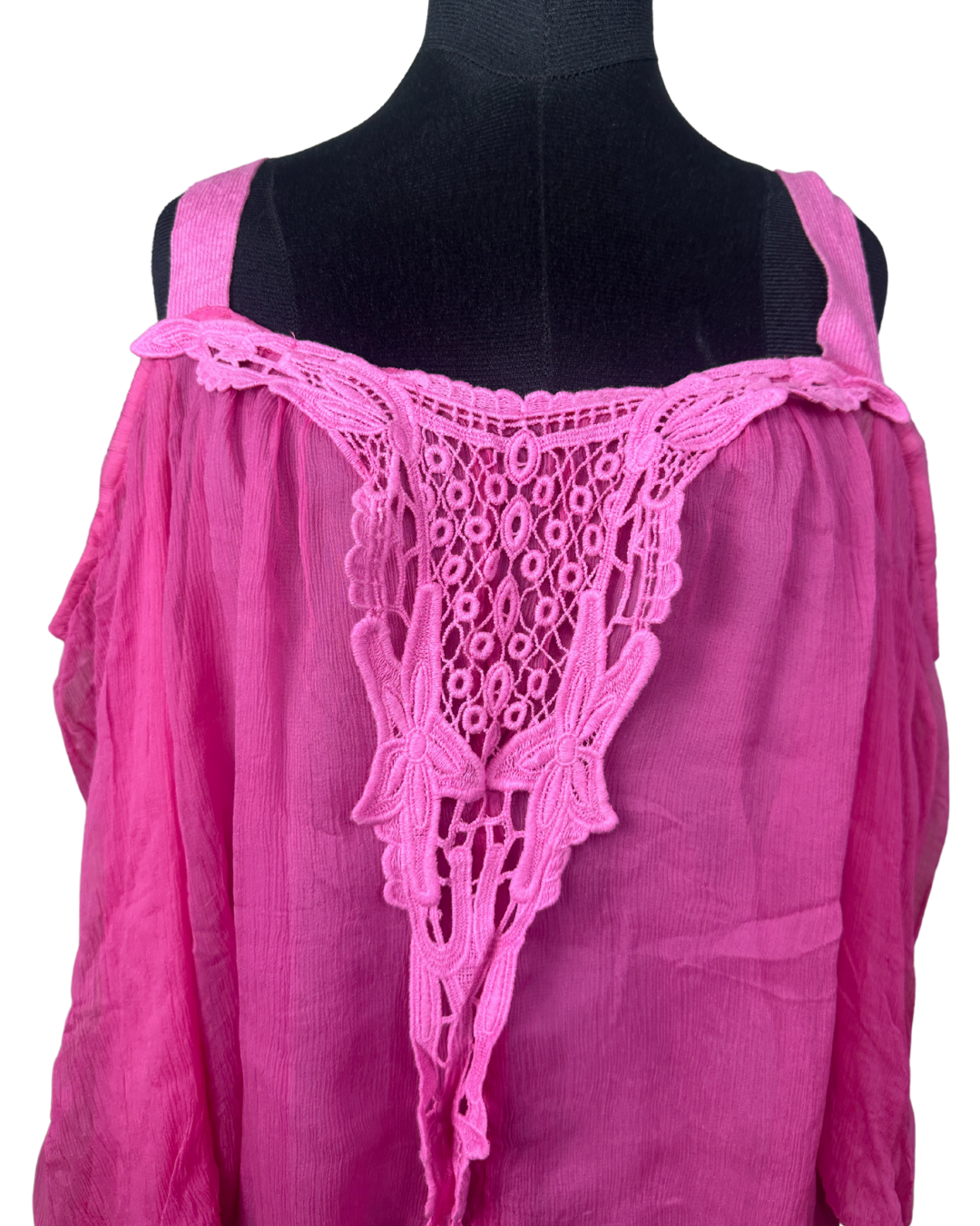 La Vie En Rose Cold-Shoulder Top with Crochet Detail