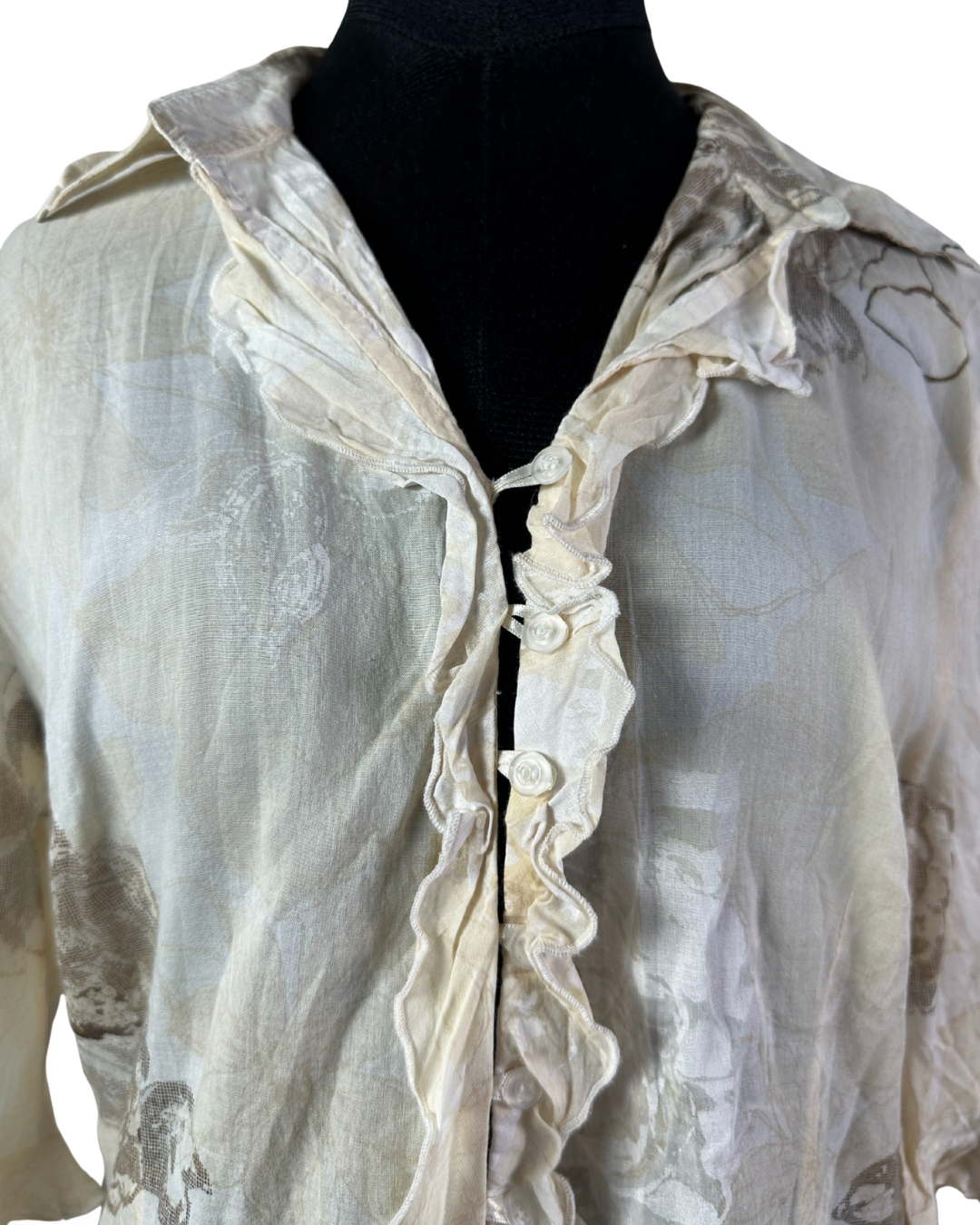 Senso Crinkled Ruffle Front Floral Blouse