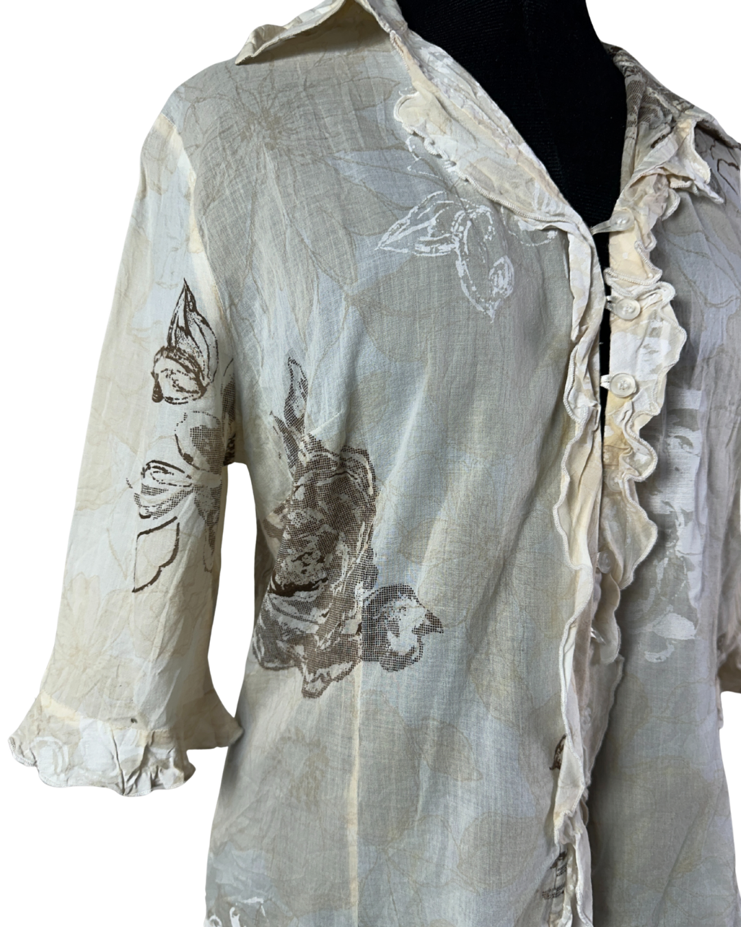 Senso Crinkled Ruffle Front Floral Blouse