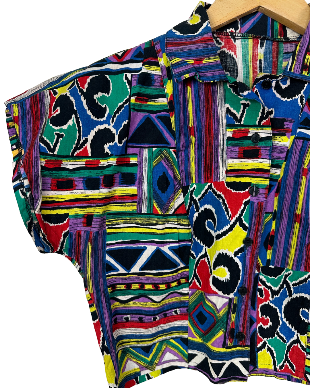 Vintage Geo Print Cropped Women's Shirt