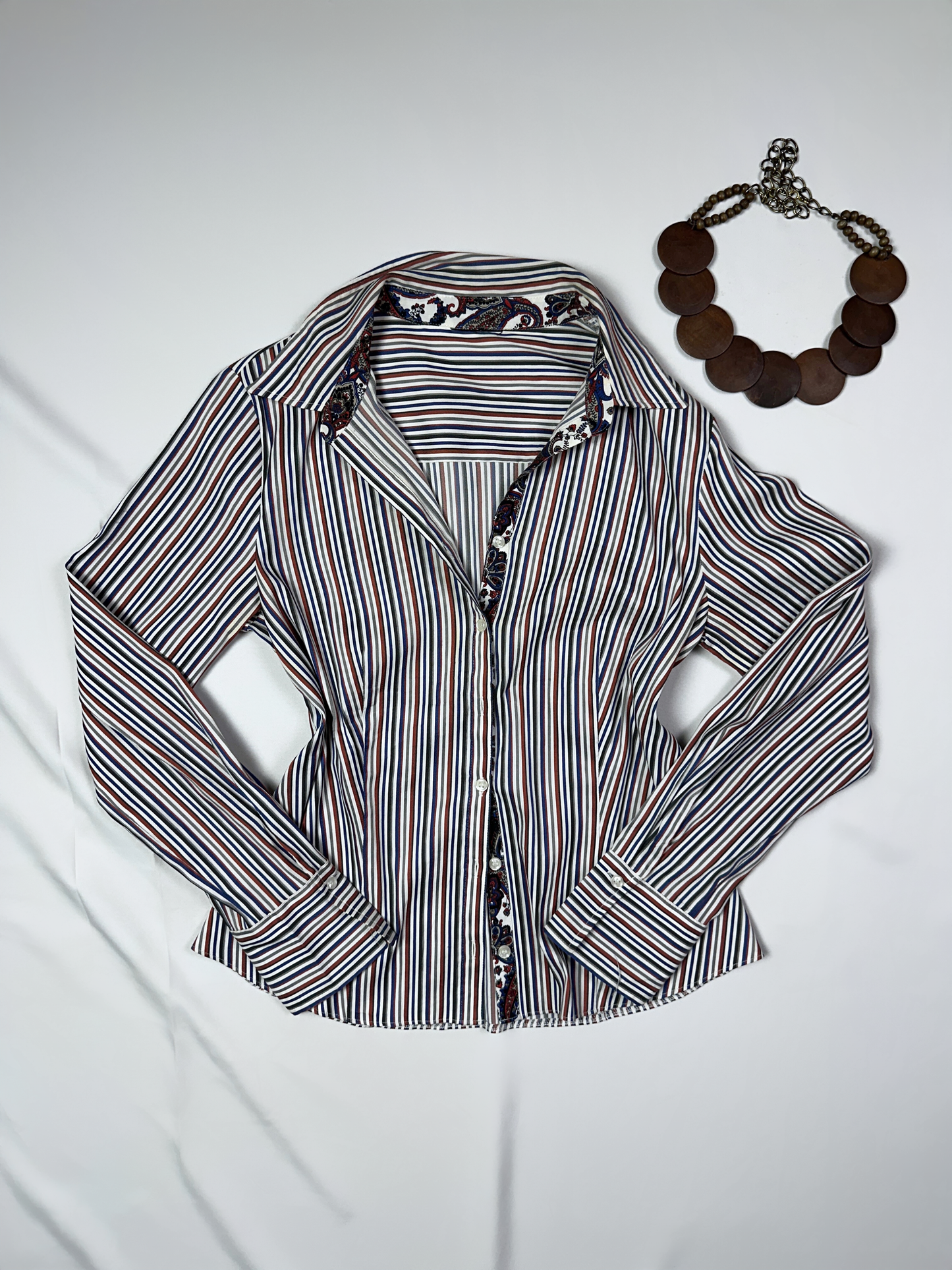 Striped Women's Fitted Shirt with Paisley Trim