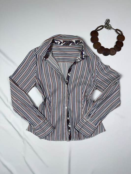 Striped Women's Fitted Shirt with Paisley Trim