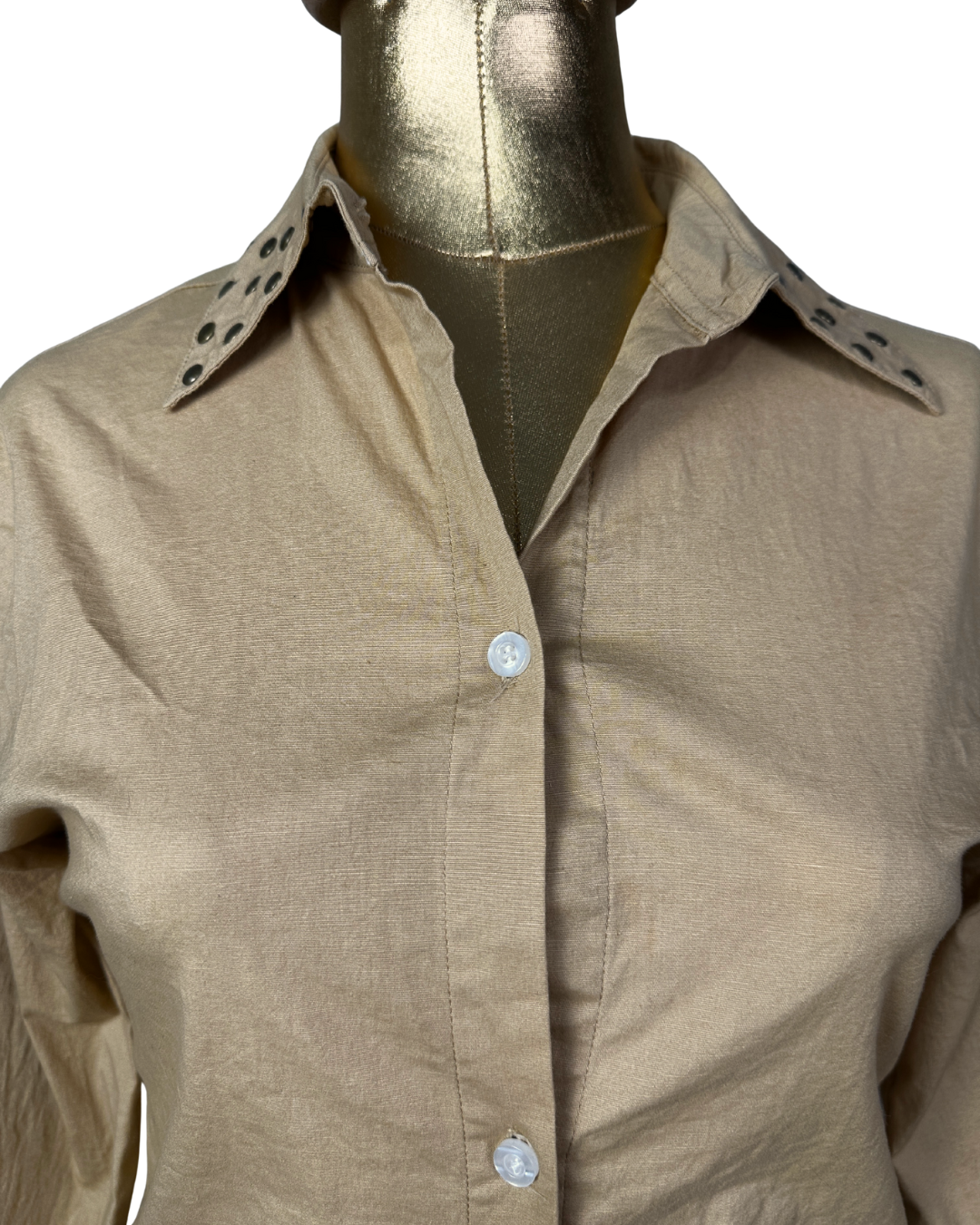 Tan Fitted Shirt w/ Studded Shoulders - Small