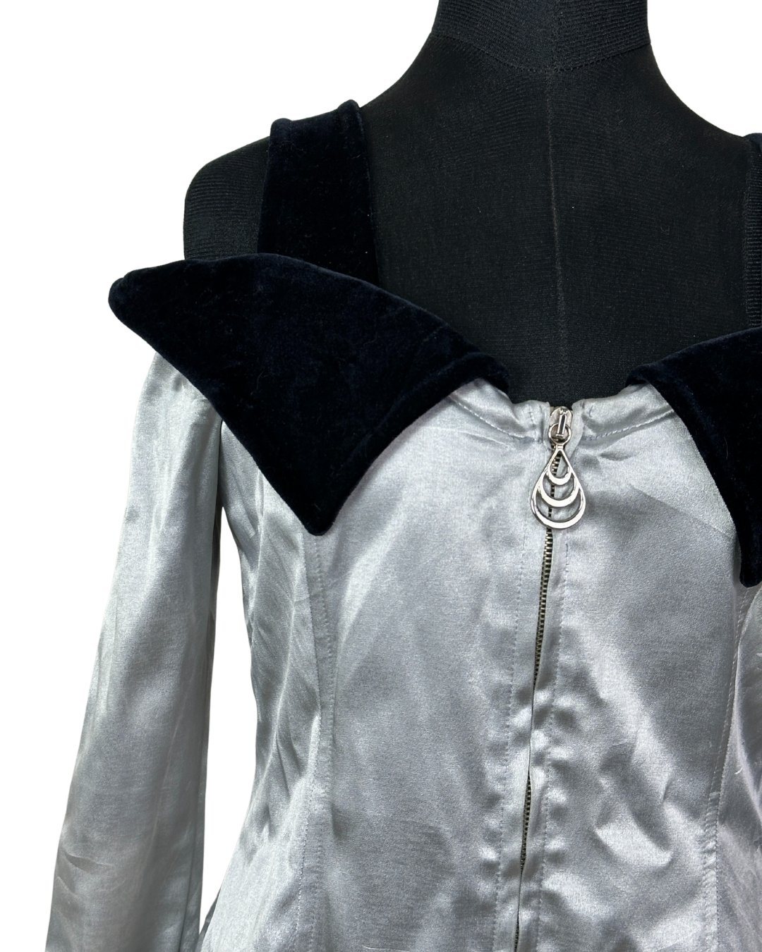 Vintage Prestige Satin Off Shoulder Velvet Collar Mini Dress Small