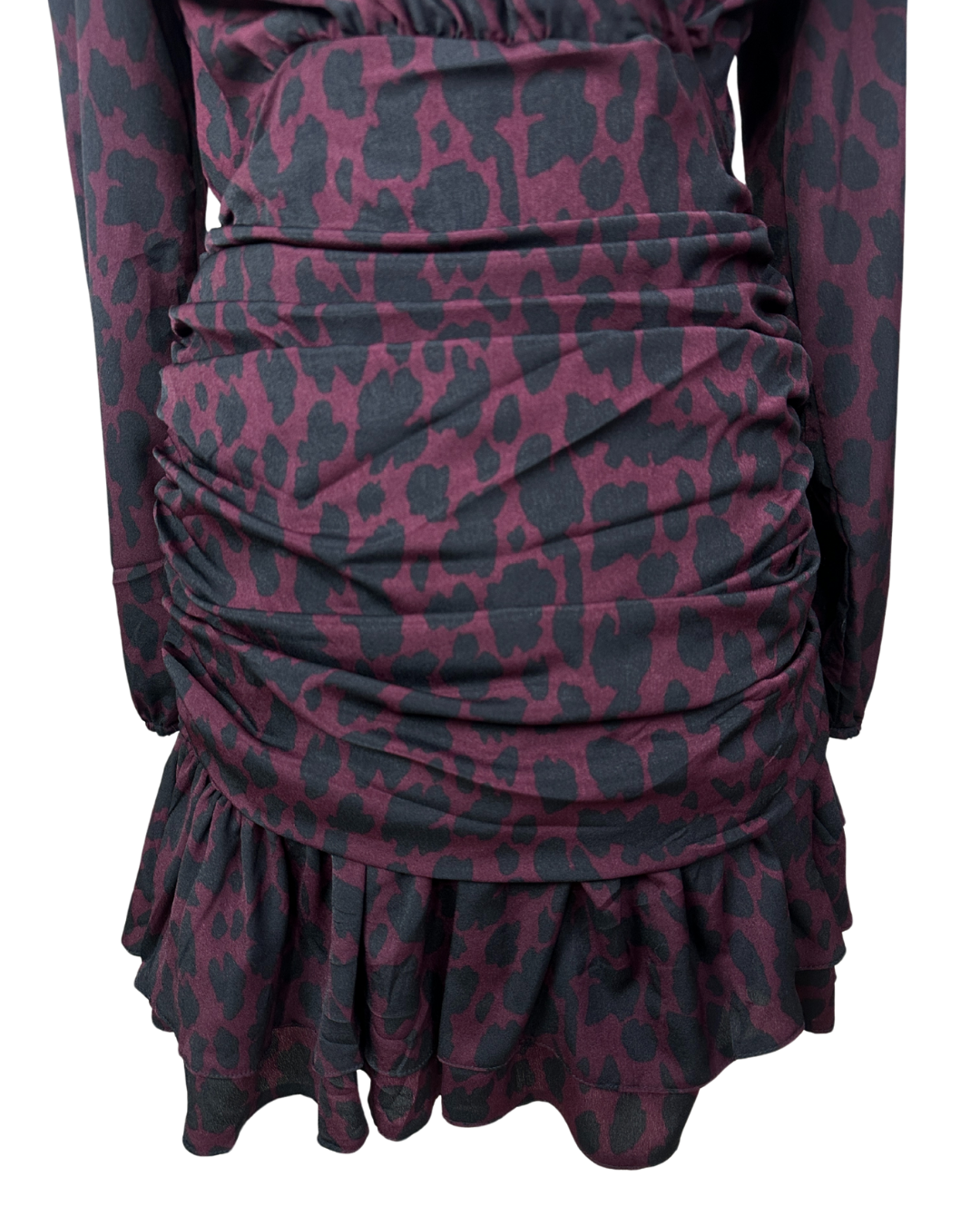 Plum Leopard Print Ruched Faux-Wrap Dress