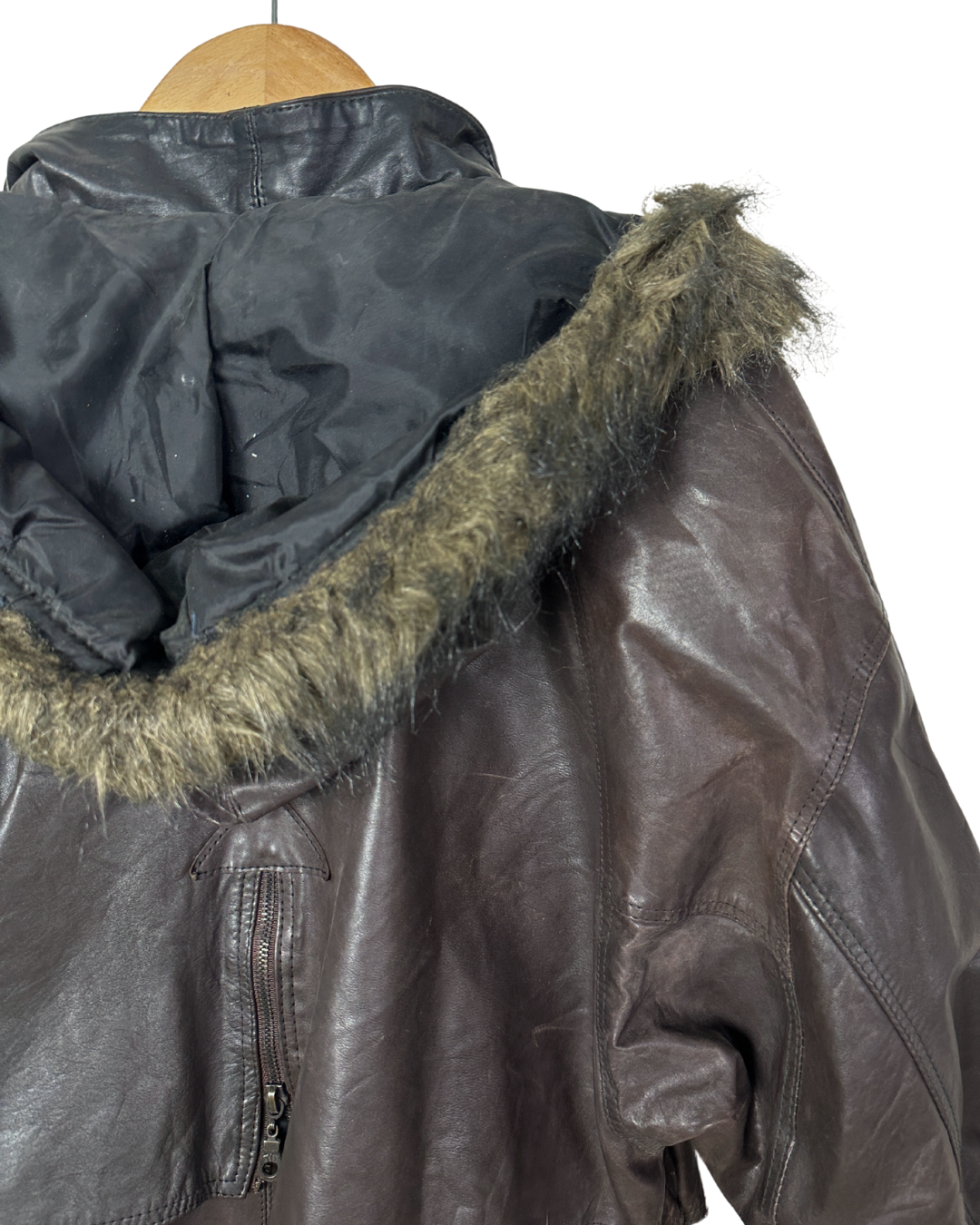 Vintage Whisper Genuine Leather Jacket with Removable Hood XL