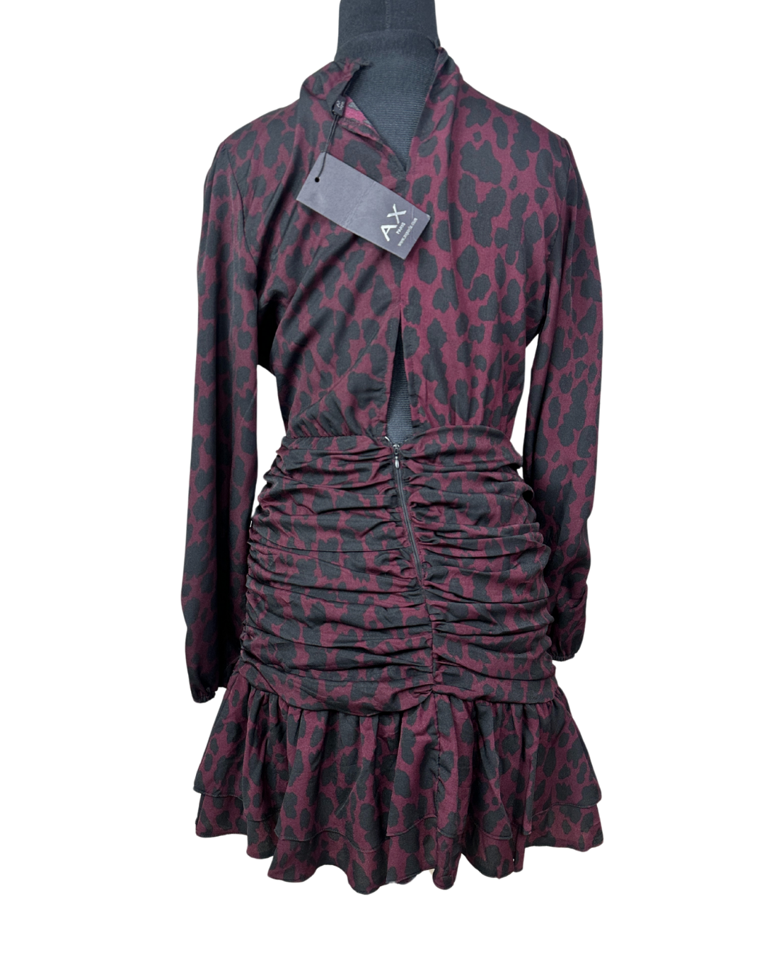 Plum Leopard Print Ruched Faux-Wrap Dress
