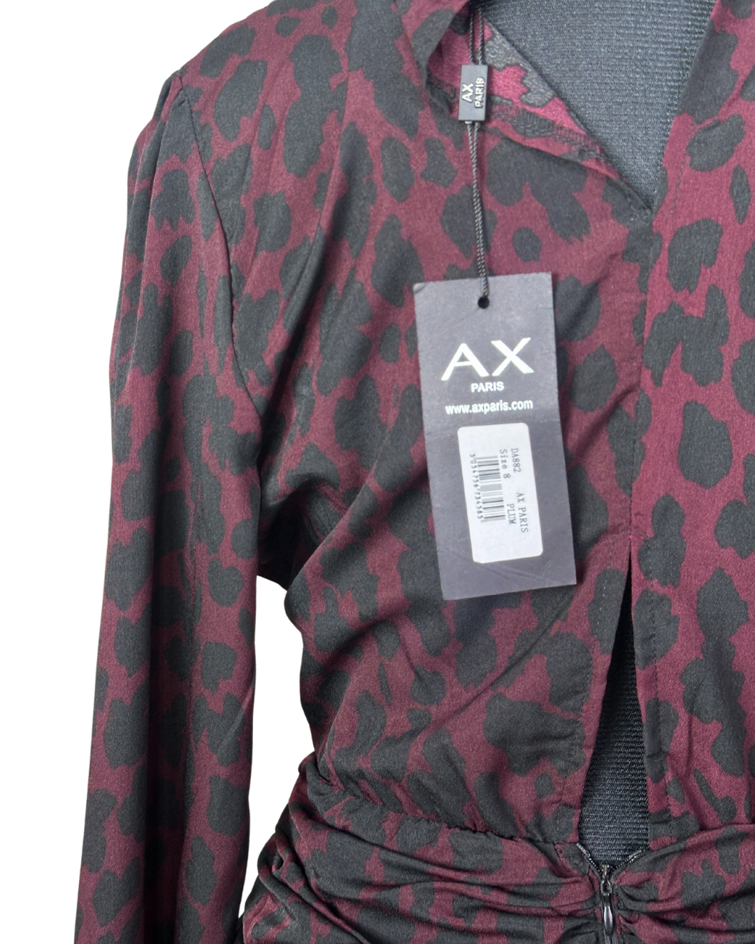 Plum Leopard Print Ruched Faux-Wrap Dress