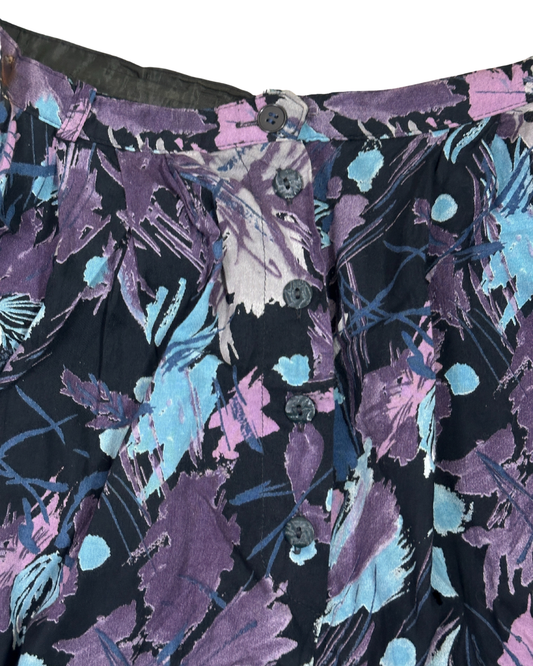 Vintage Purple Floral Skirt w/ Pockets - Medium