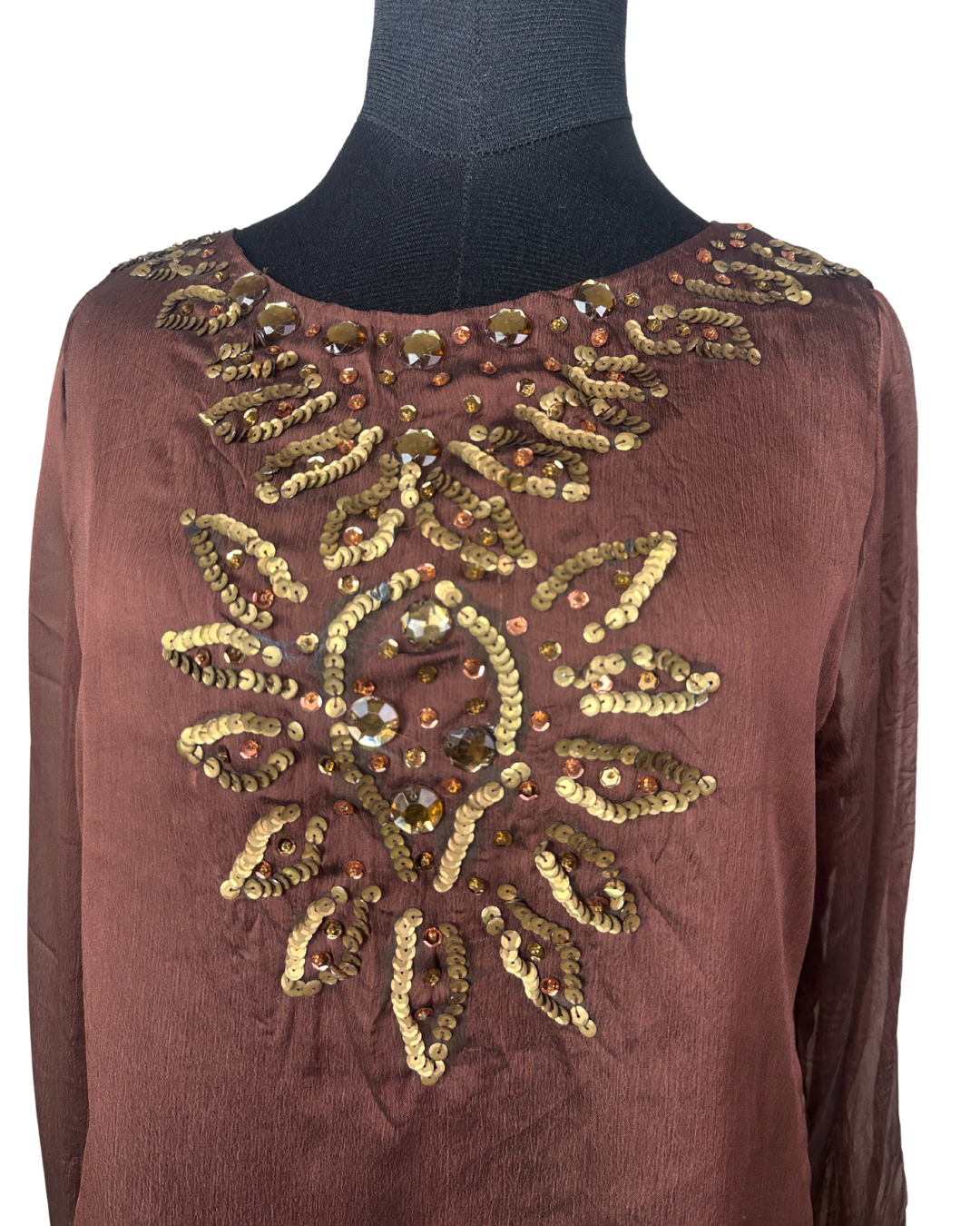 Sequin Embroidered Asymmetrical Blouse with Bell Sleeves