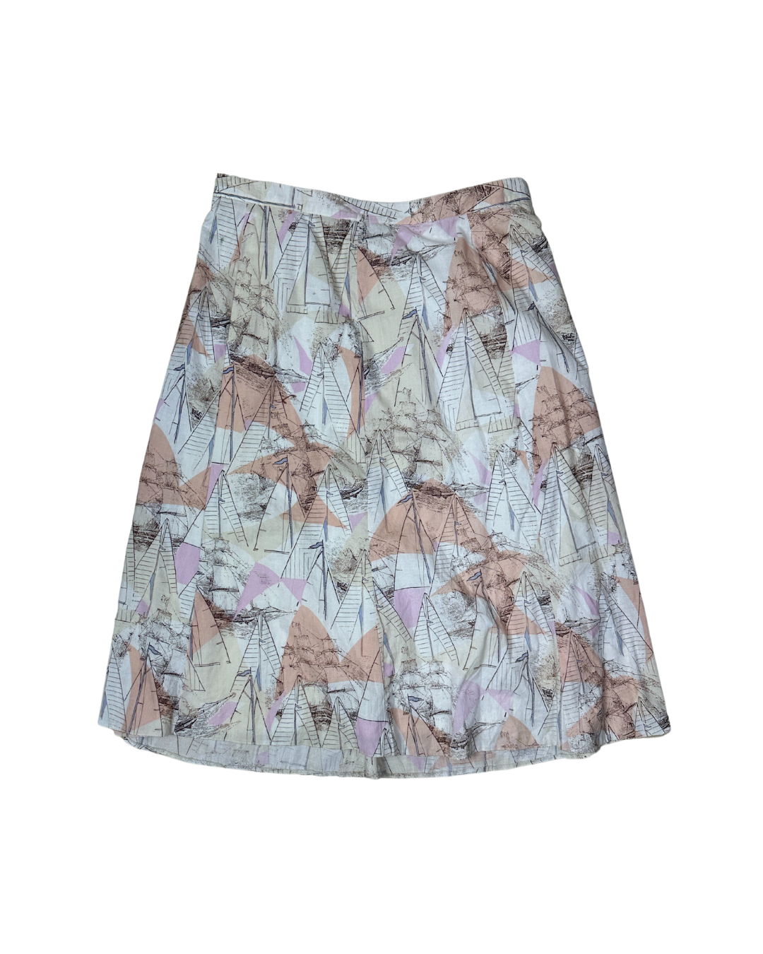 Vintage Pastel A-Line Sailboat Print Skirt