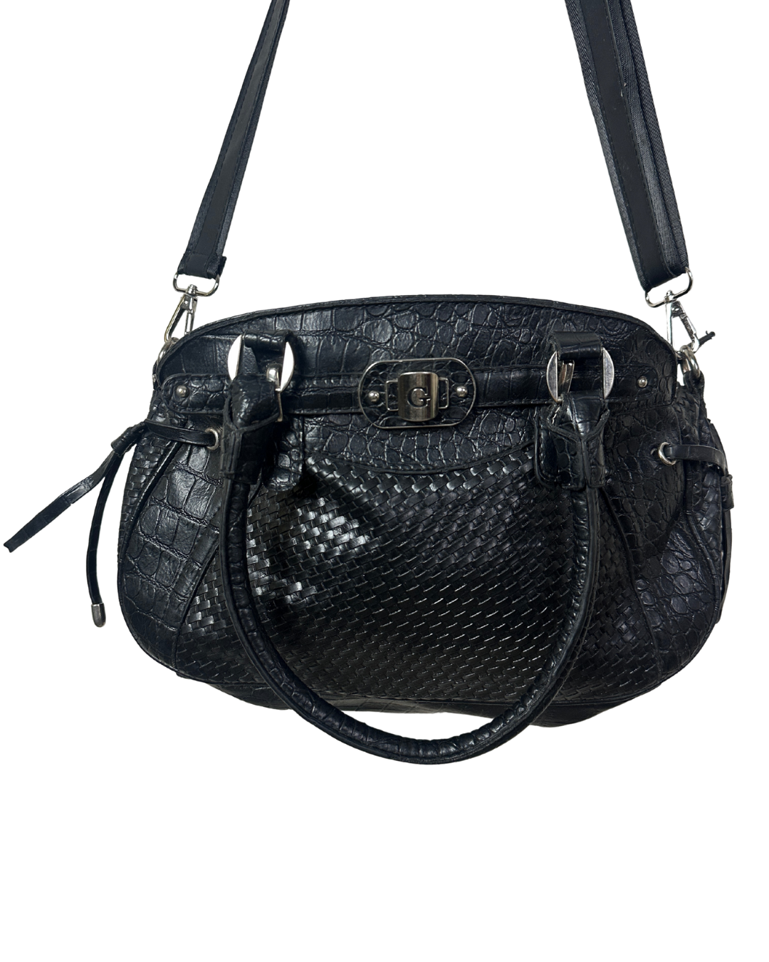Vintage Y2K Guess Black Embossed Leather Shoulder Bag
