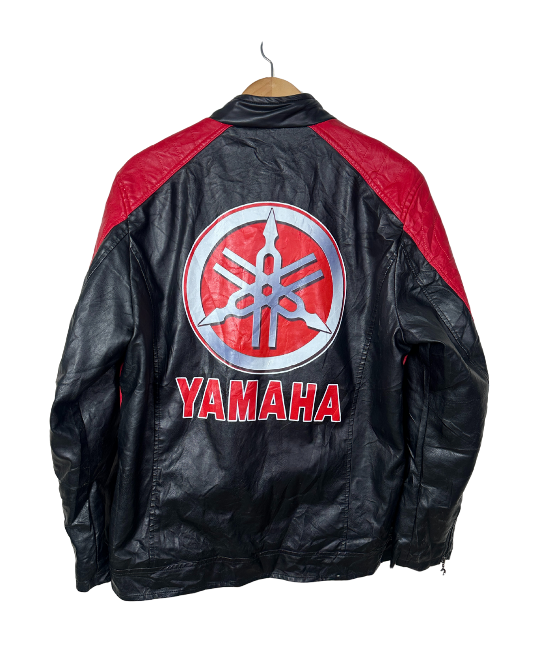 Vintage Yamaha Fleece-Lined Racing Biker Leather Jacket Large