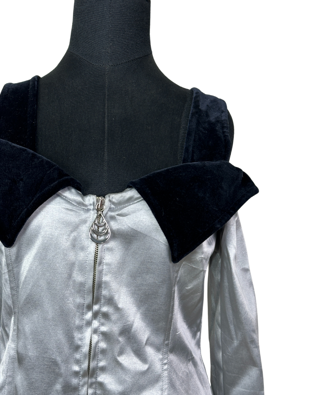 Vintage Prestige Satin Off Shoulder Velvet Collar Mini Dress Small