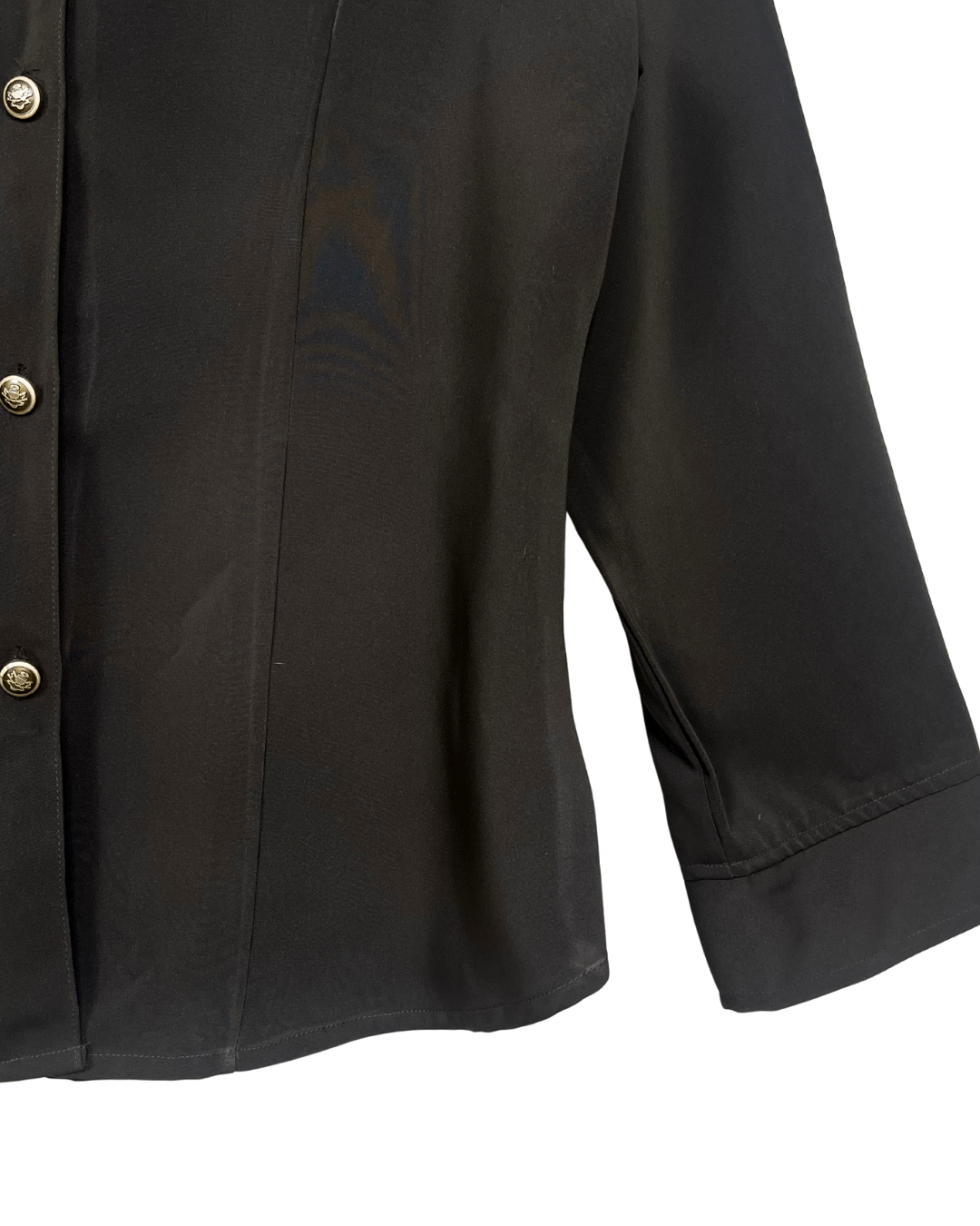 Mandarin Collar Brown Women's Shirt with Gold Crest Buttons