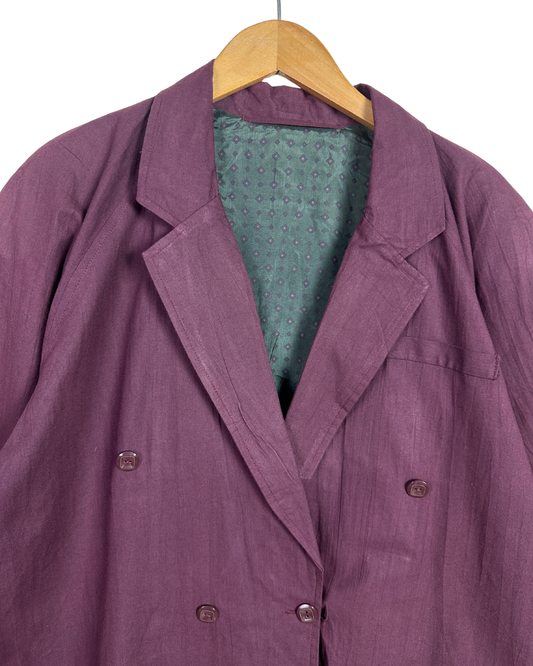 Vintag Purple Double Breasted Patch Pockets Blazer Jacket - Large