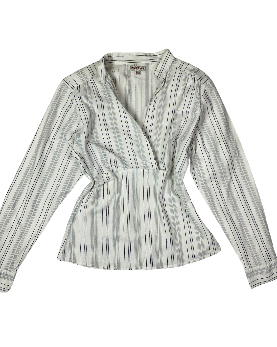 Y2K Striped Wrap-Style Fitted Waist V-Neck Blouse