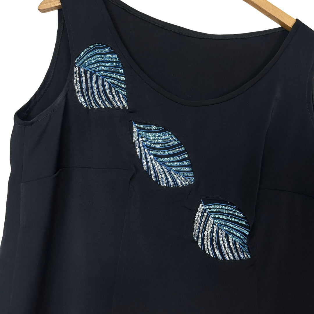 Black Tank-top with Leaf Rhinestones Detailing Medium