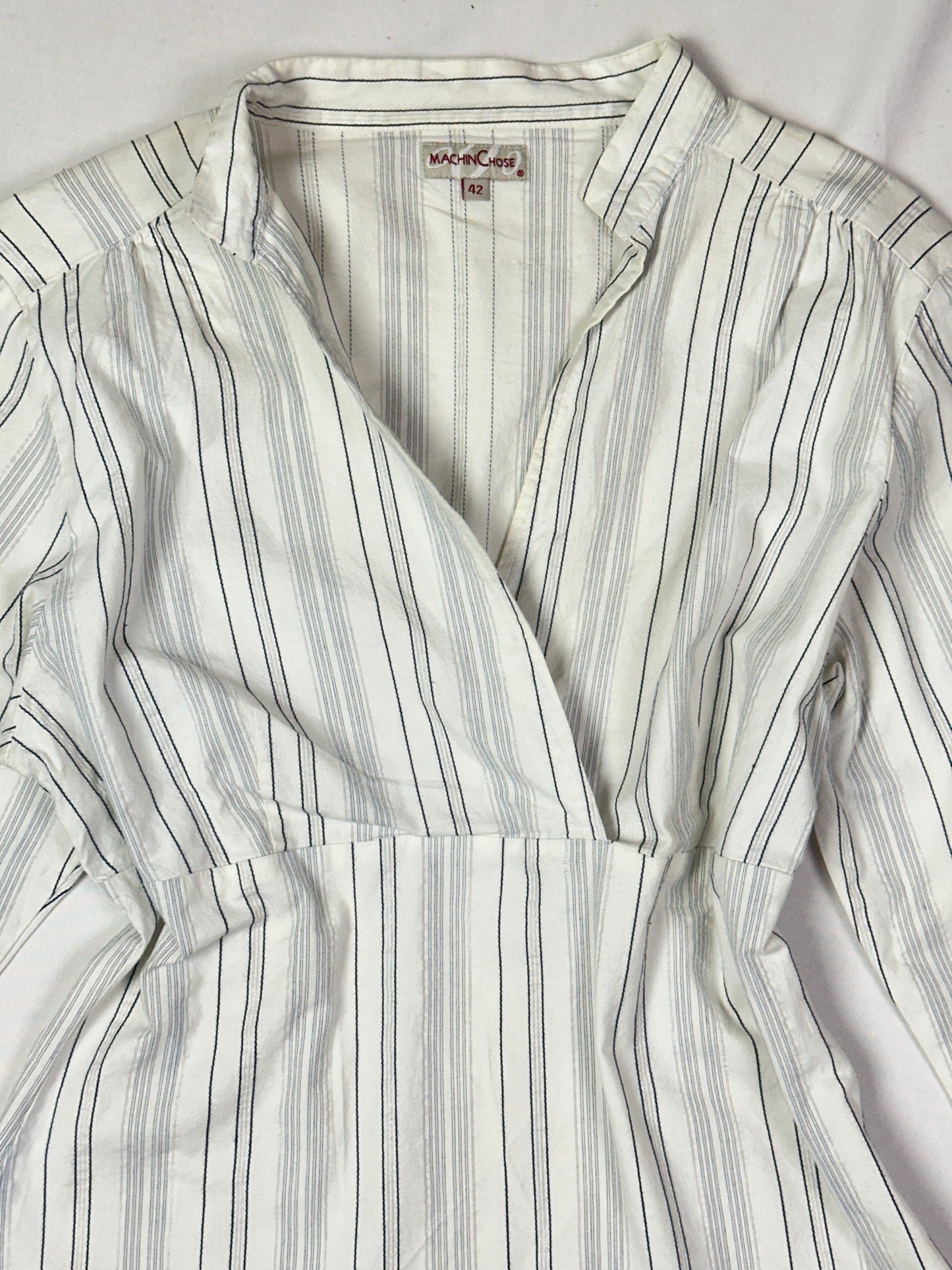 Y2K Striped Wrap-Style Fitted Waist V-Neck Blouse