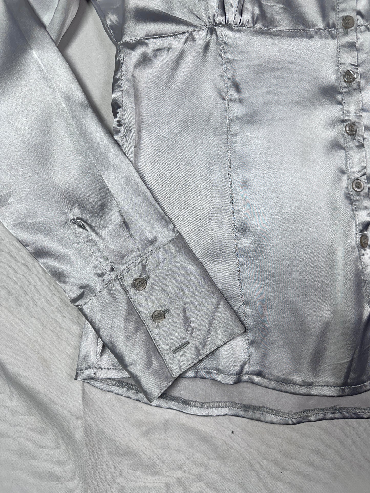 Vintage Silver Satin Fitted Shirt Medium