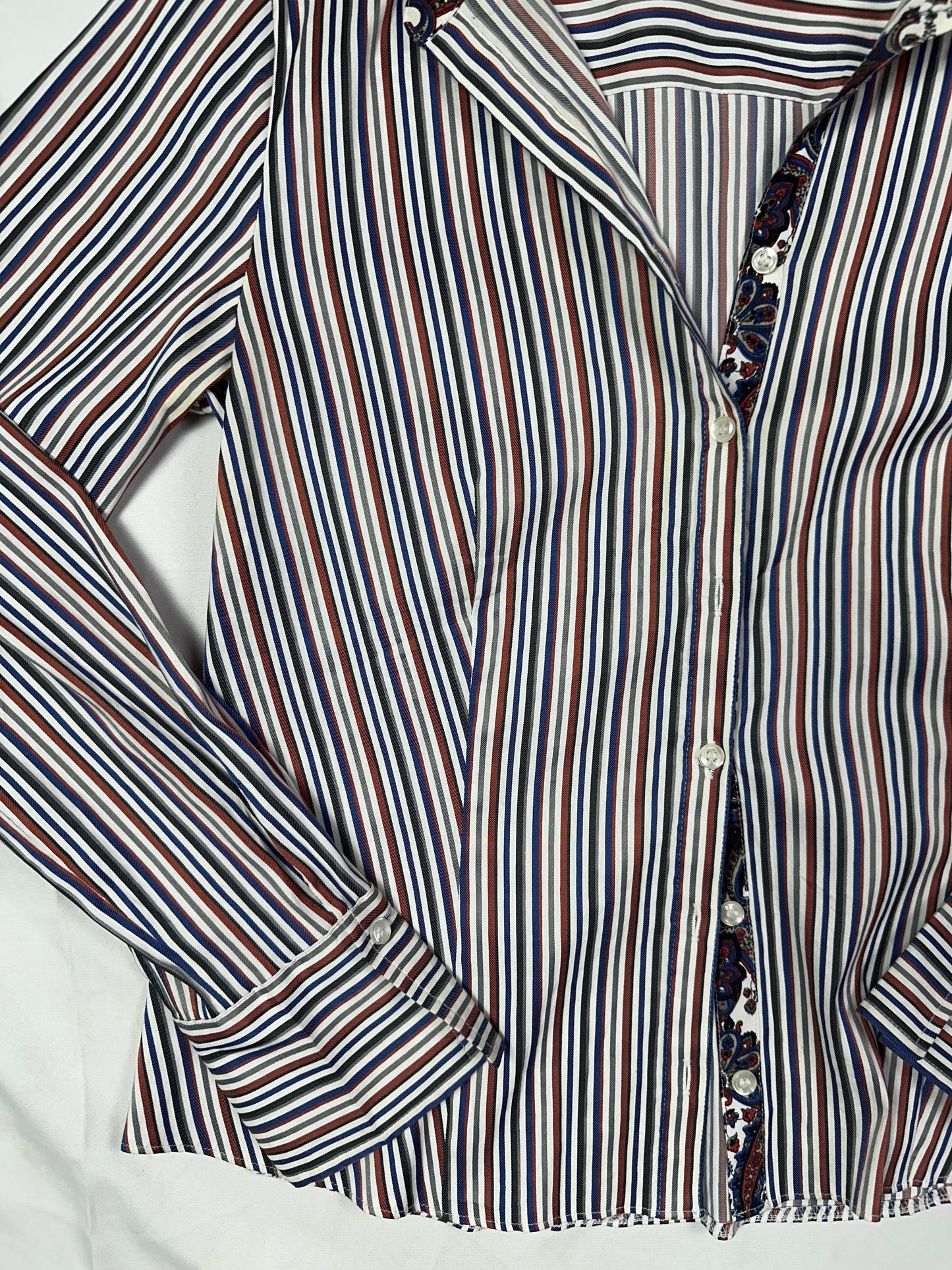 Striped Women's Fitted Shirt with Paisley Trim