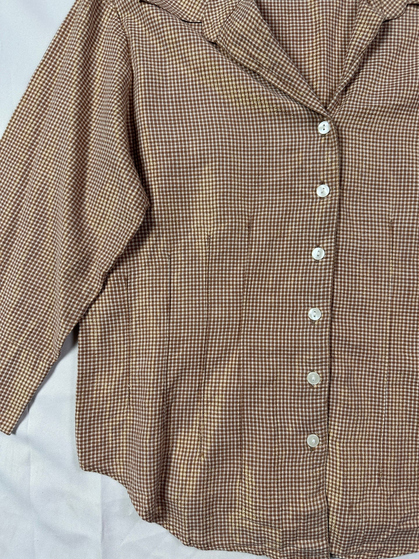 Vintage Shimmery Gingham Fitted Shirt - Women's Large