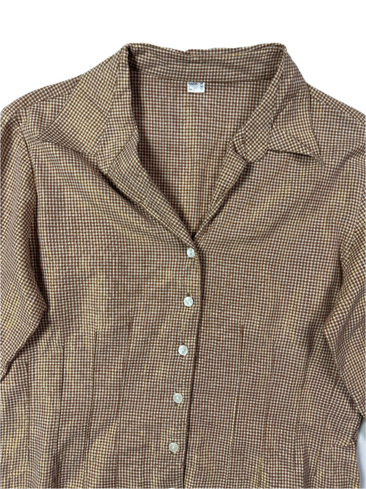 Vintage Shimmery Gingham Fitted Shirt - Women's Large