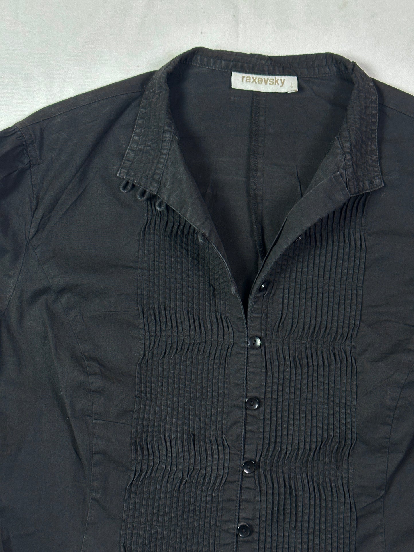 Y2K Pleated Front Fitted Shirt - Large