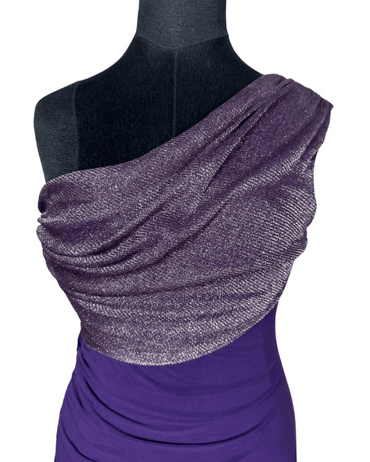 Jane Norman London One - Shoulder Ruched Dress with Metallic Drape - Funkify