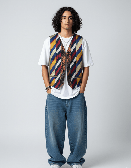 Retied Unisex Upcycled Neckties Vest Small - Funkify