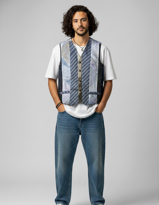 Retied Upcycled Necktie Vest - Medium