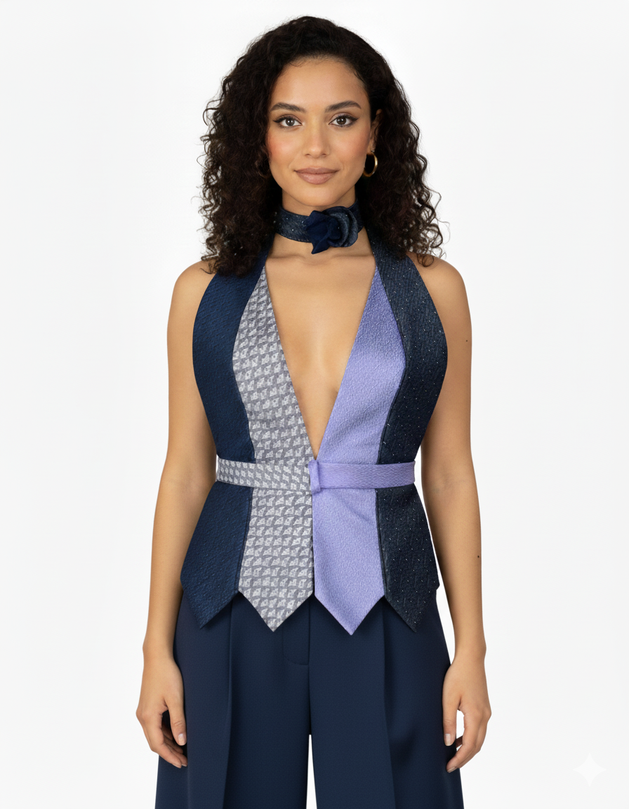 Handmade Upcycled Tie Vest Top with Choker