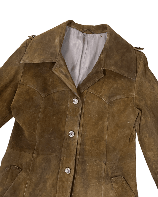 Vintage 70s "Western Grunge" Distressed Suede Leather Women's Coat - Funkify