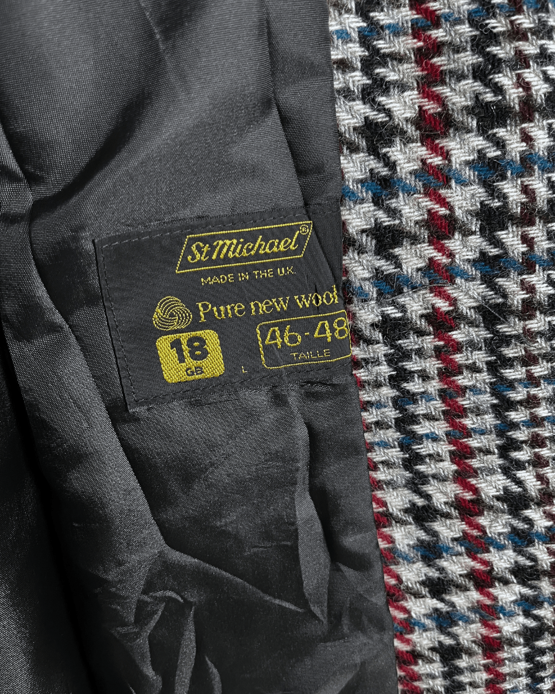 Vintage St Michael Pure New Wool Houndstooth Double Breasted Women's Blazer - Funkify