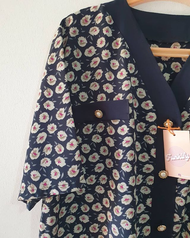 Vintage Navy Blue Foral Blouse