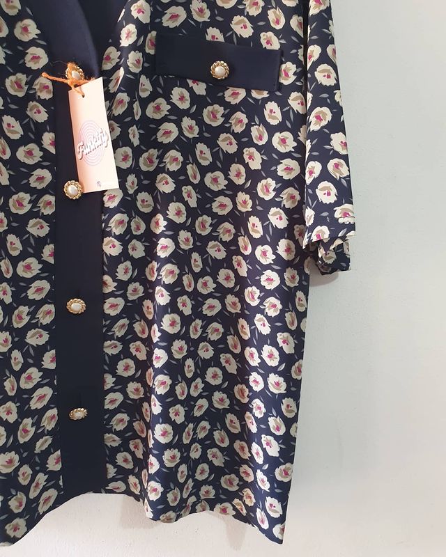 Vintage Navy Blue Foral Blouse