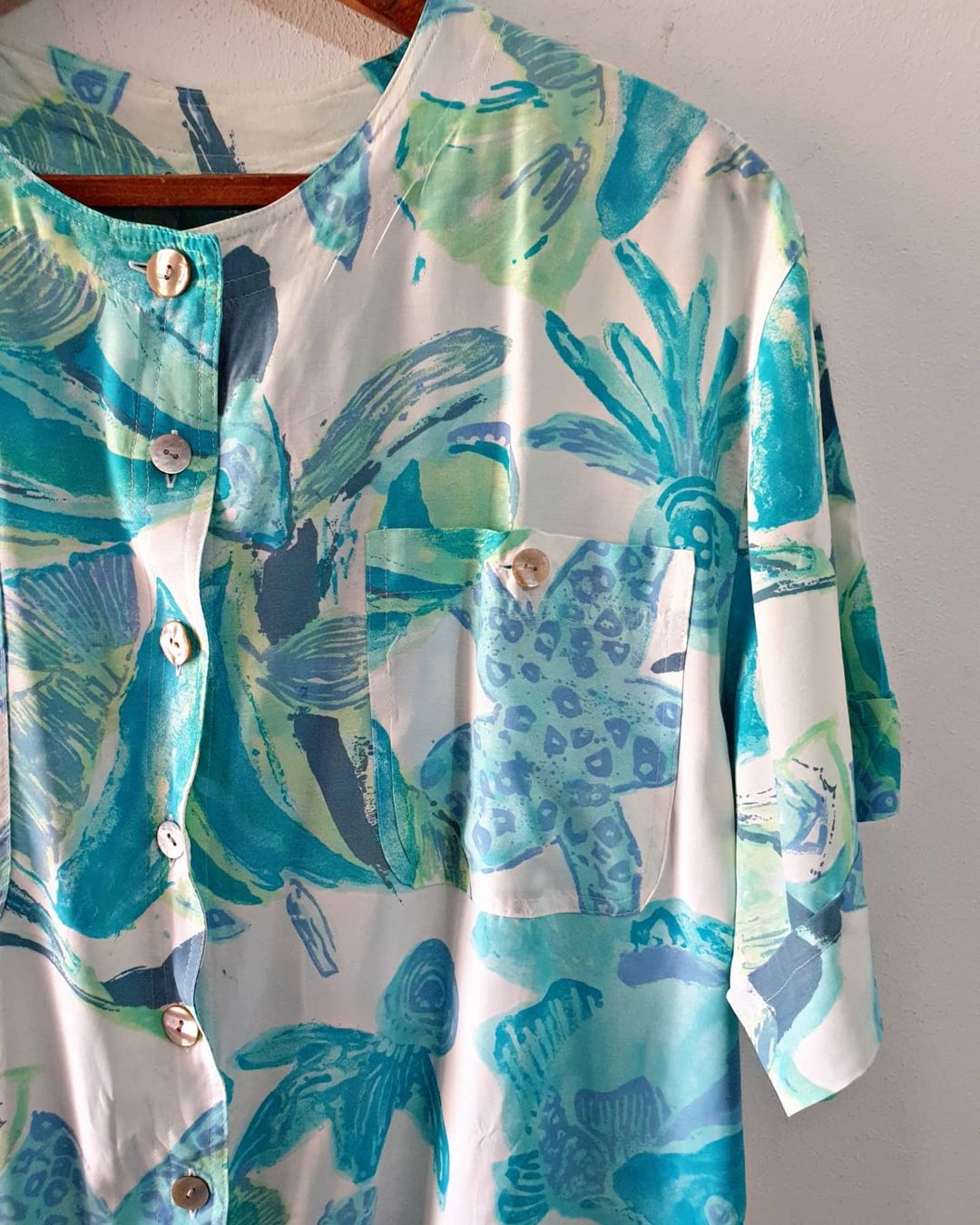 Vintage Turquoise Floral Blouse
