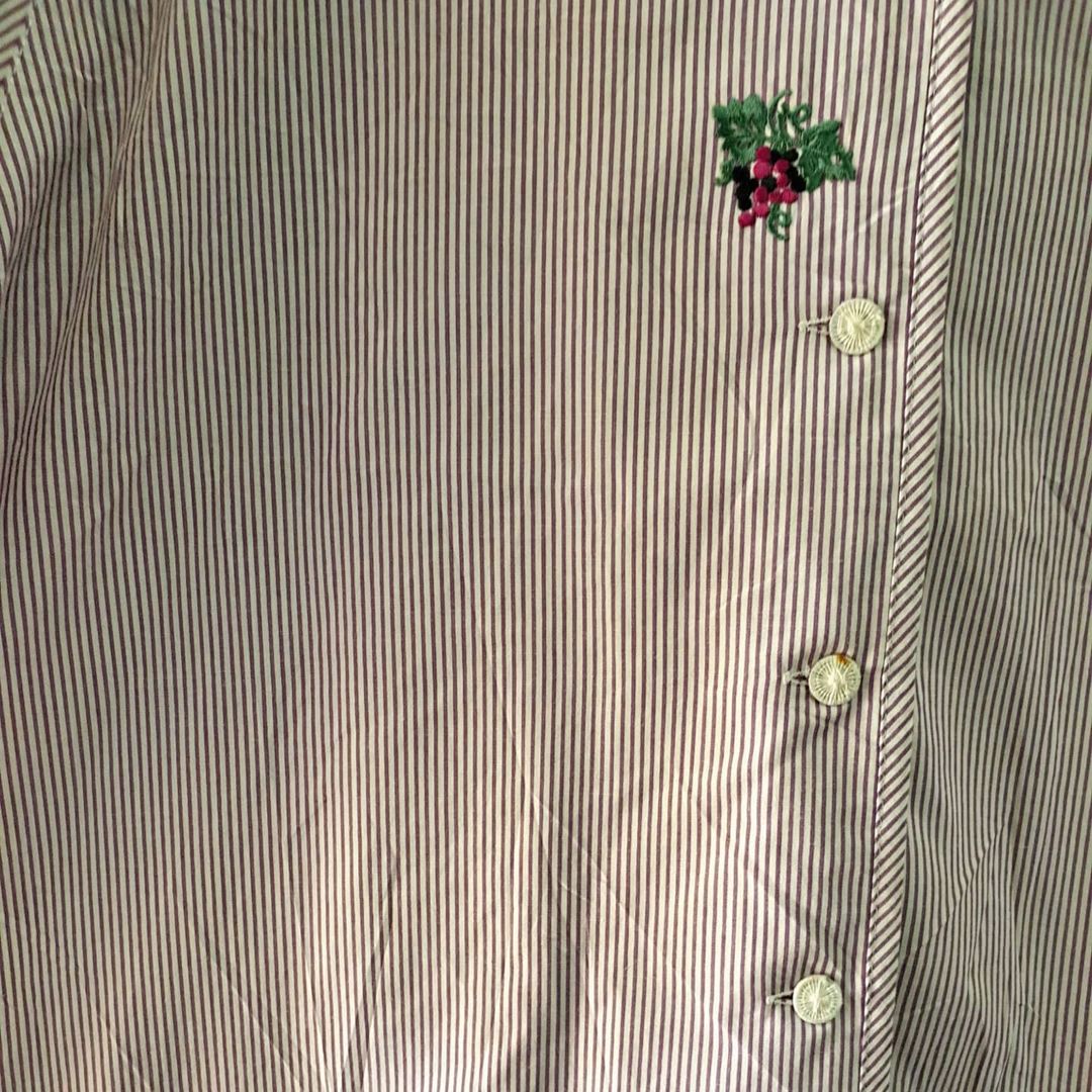 Vintage Puff Sleeve Striped Blouse with Flower Embroidery