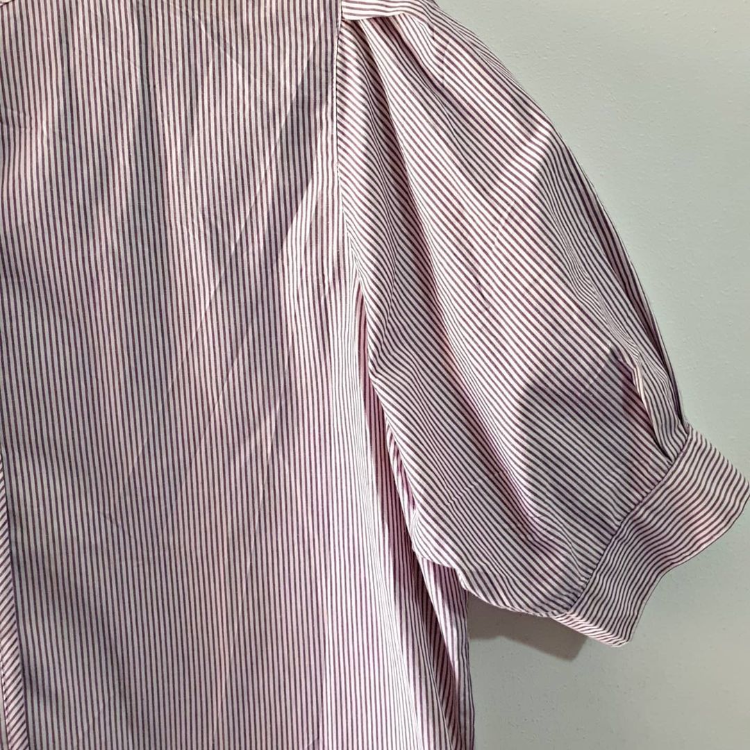 Vintage Puff Sleeve Striped Blouse with Flower Embroidery
