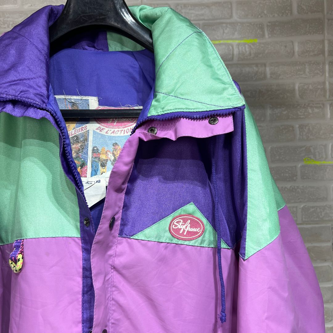 Vintage 80s Colorblock Jacket with Foldable Hood