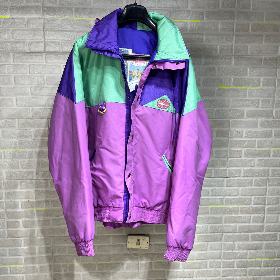 Vintage 80s Colorblock Jacket with Foldable Hood