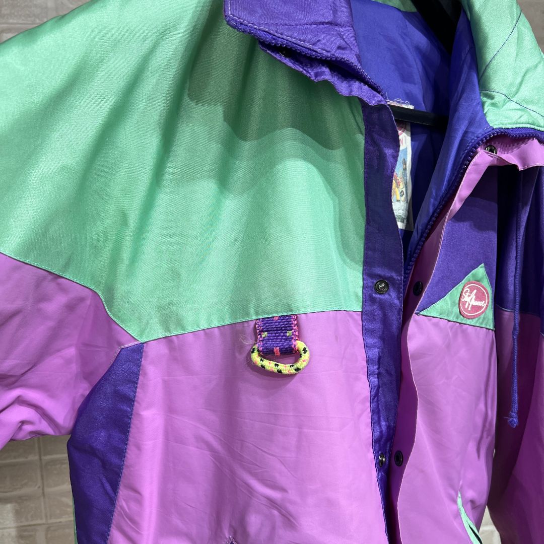 Vintage 80s Colorblock Jacket with Foldable Hood