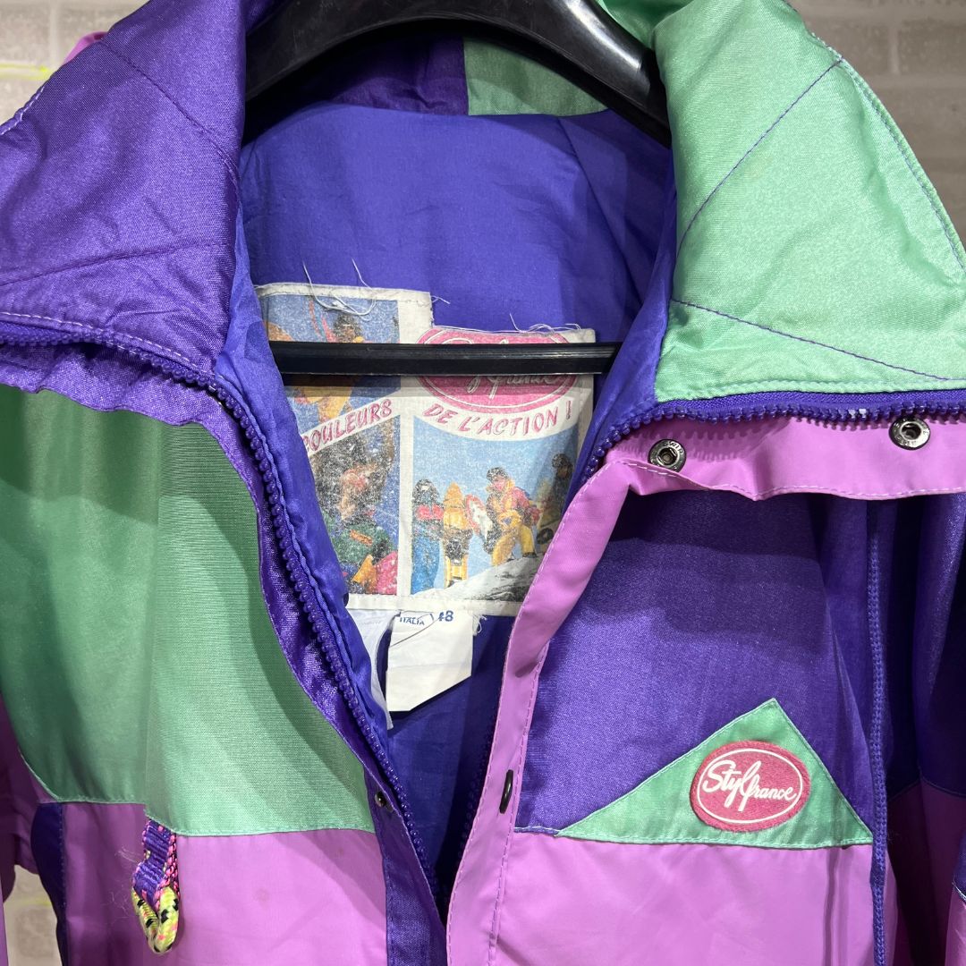 Vintage 80s Colorblock Jacket with Foldable Hood