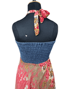 00s Y2K Halter Maxi Dress with Denim Bodice & Red Leather Belt Detail - Funkify