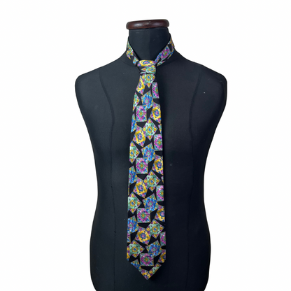 Multicolor Geometric Floral Print Necktie 10 cm
