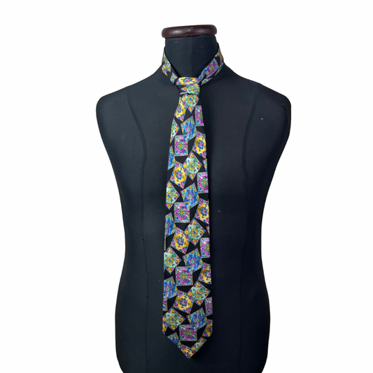 Multicolor Geometric Floral Print Necktie 10 cm
