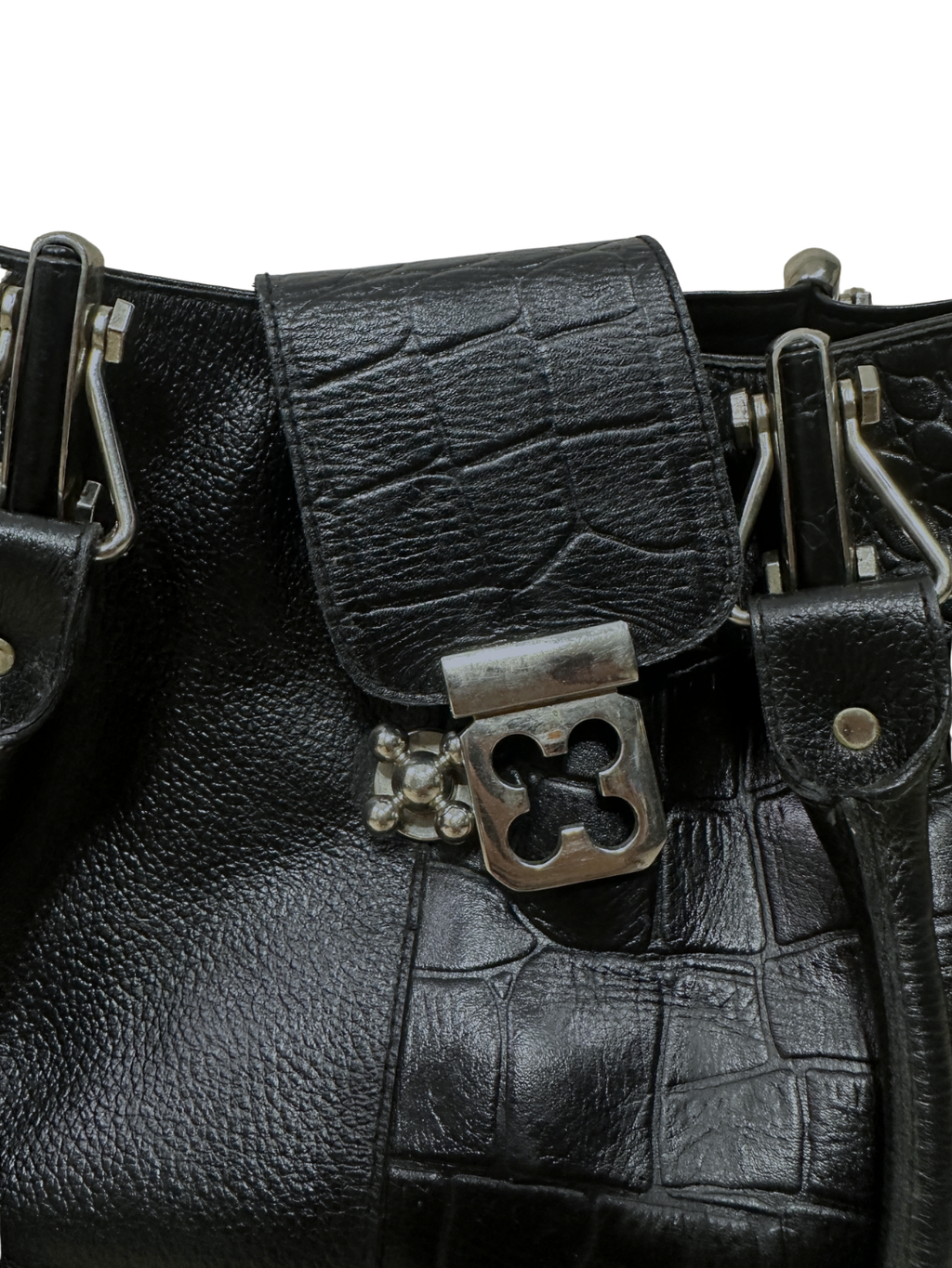Mixed-Texture Genuine Leather  Shoulder Bag with Strap
